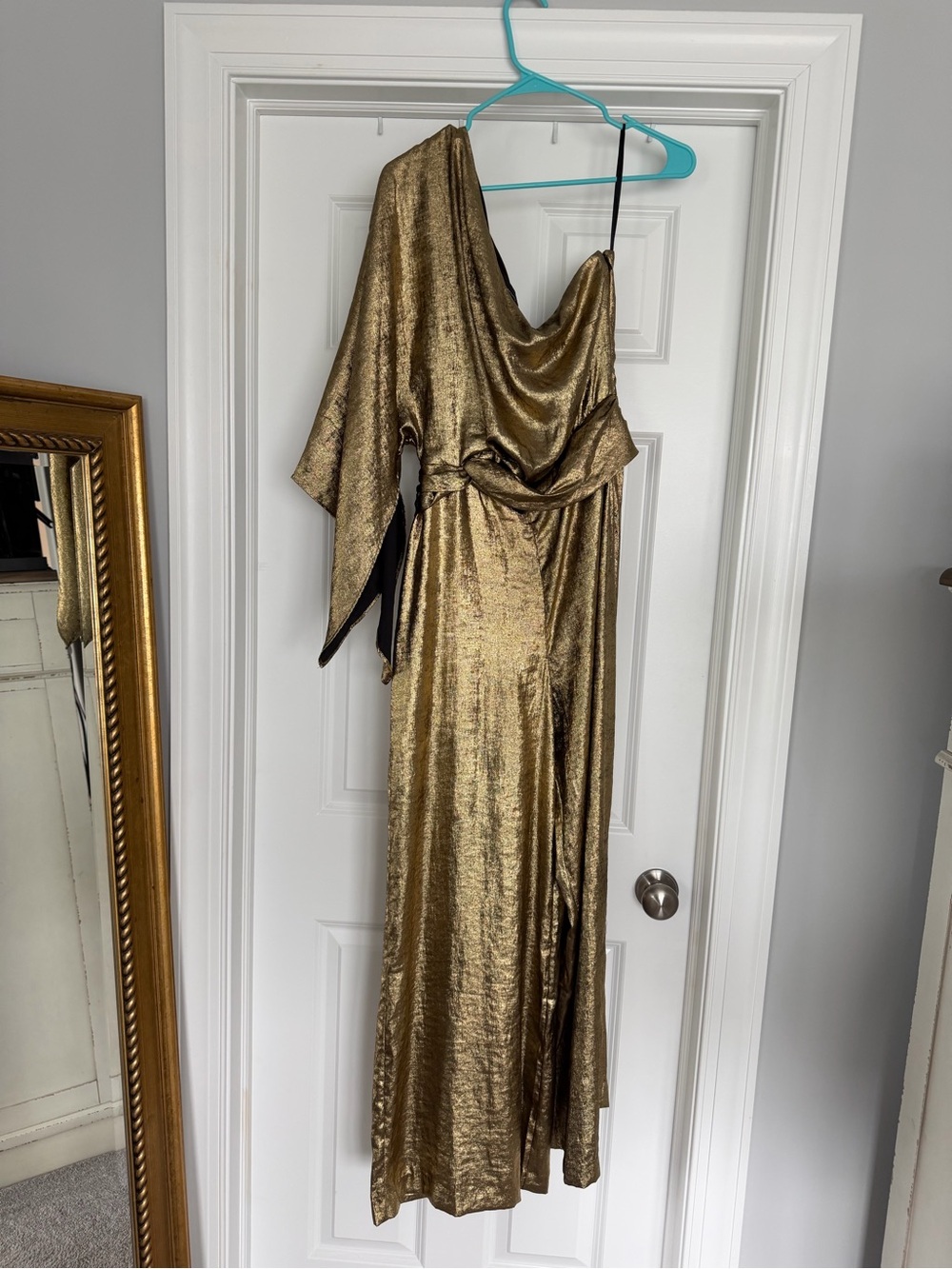 White House Black Market Black and Metallic Gold Evening Top